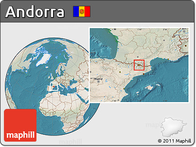 Satellite Location Map of Andorra, lighten, land only