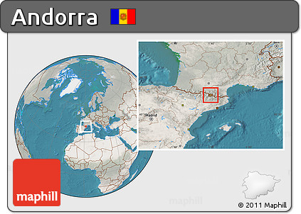 Satellite Location Map of Andorra, lighten, semi-desaturated, land only