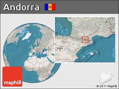 Satellite Location Map of Andorra, lighten, semi-desaturated, land only