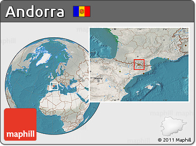 Satellite Location Map of Andorra, lighten, semi-desaturated, land only