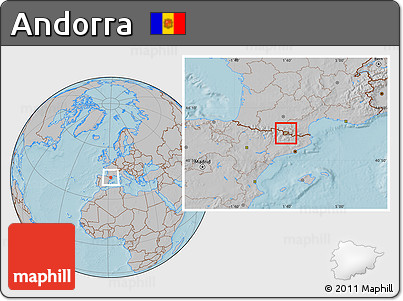 Savanna Style Location Map of Andorra, gray outside, hill shading