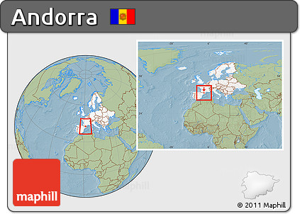 Savanna Style Location Map of Andorra, highlighted continent, within the entire continent, hill shading