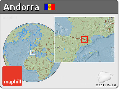 Savanna Style Location Map of Andorra, hill shading