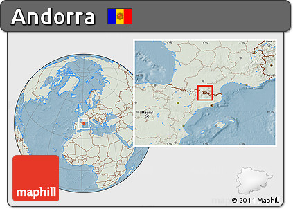 Savanna Style Location Map of Andorra, lighten, land only, hill shading