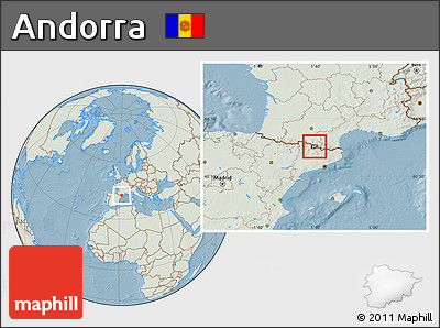 Savanna Style Location Map of Andorra, lighten, land only, hill shading