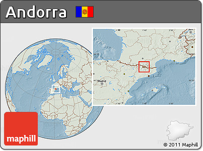 Savanna Style Location Map of Andorra, lighten, land only, hill shading