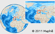 Shaded Relief Location Map of Andorra, within the entire continent