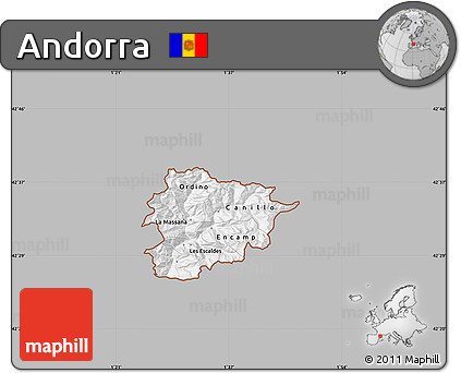 Gray Map of Andorra, single color outside
