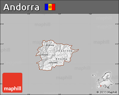 Gray Map of Andorra, single color outside