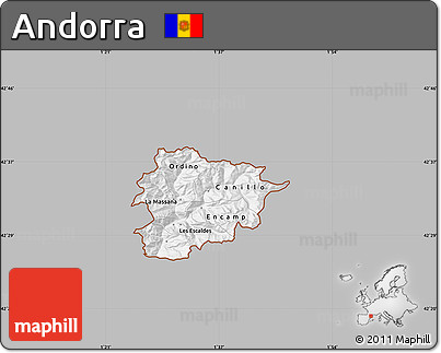 Gray Map of Andorra, single color outside