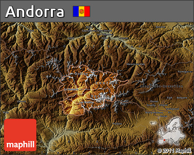 Physical Map of Andorra, darken
