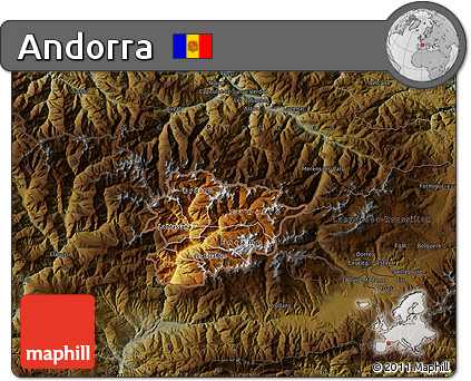 Physical Map of Andorra, darken