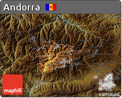 Physical Map of Andorra, darken