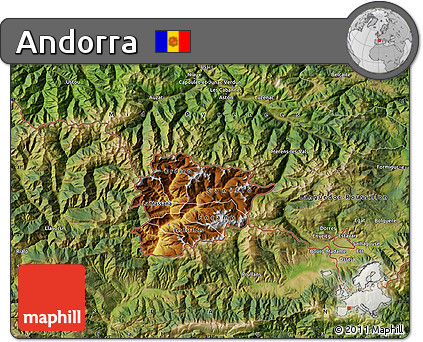 Physical Map of Andorra, satellite outside