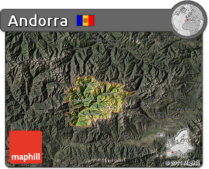 Satellite Map of Andorra, darken, semi-desaturated