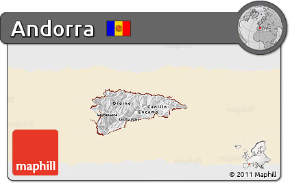 Classic Style Panoramic Map of Andorra, single color outside