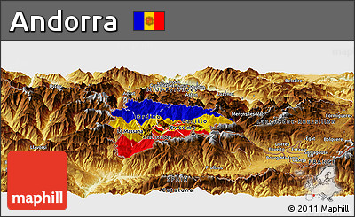 Flag Panoramic Map of Andorra, physical outside, flag rotated