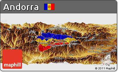 Flag Panoramic Map of Andorra, physical outside, flag rotated