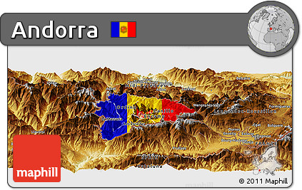 Flag Panoramic Map of Andorra, physical outside