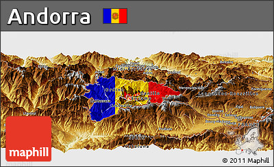 Flag Panoramic Map of Andorra, physical outside