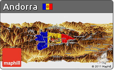Flag Panoramic Map of Andorra, physical outside