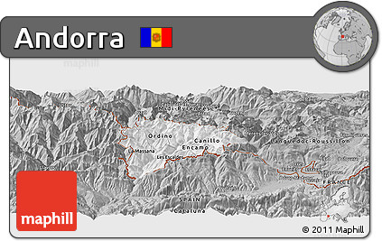Gray Panoramic Map of Andorra