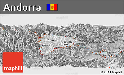 Gray Panoramic Map of Andorra