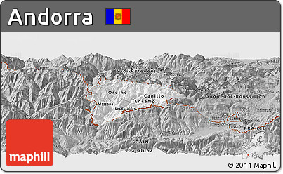 Gray Panoramic Map of Andorra