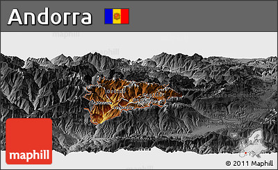 Physical Panoramic Map of Andorra, darken, desaturated