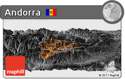 Physical Panoramic Map of Andorra, darken, desaturated