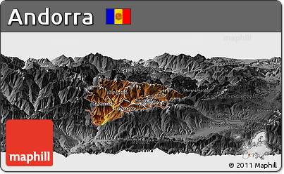 Physical Panoramic Map of Andorra, darken, desaturated