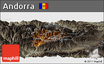 Physical Panoramic Map of Andorra, darken, semi-desaturated