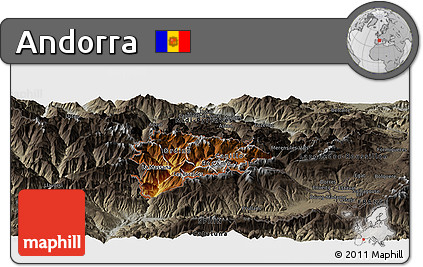 Physical Panoramic Map of Andorra, darken, semi-desaturated