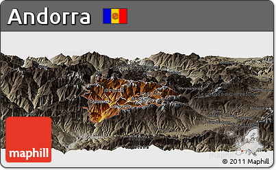 Physical Panoramic Map of Andorra, darken, semi-desaturated