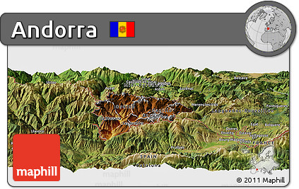 Physical Panoramic Map of Andorra, satellite outside