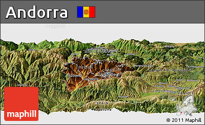 Physical Panoramic Map of Andorra, satellite outside