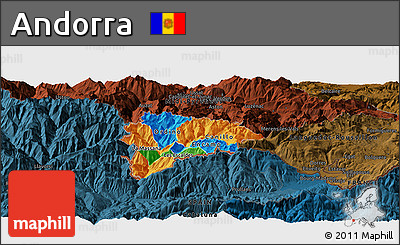 Political Panoramic Map of Andorra, darken