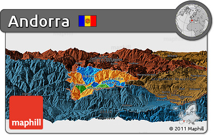 Political Panoramic Map of Andorra, darken