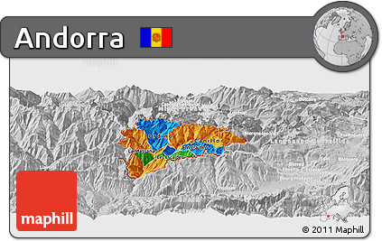 Political Panoramic Map of Andorra, lighten, desaturated
