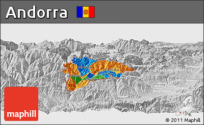Political Panoramic Map of Andorra, lighten, desaturated