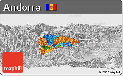 Political Panoramic Map of Andorra, lighten, desaturated