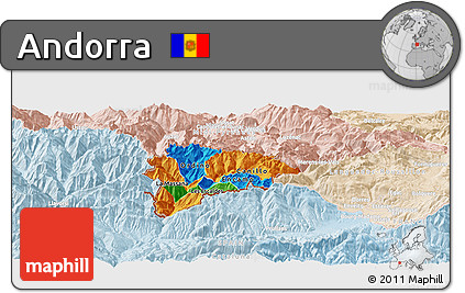 Political Panoramic Map of Andorra, lighten