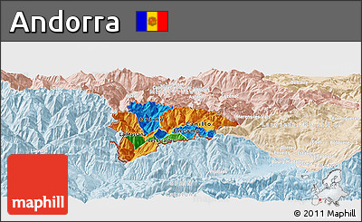 Political Panoramic Map of Andorra, lighten