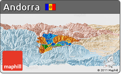 Political Panoramic Map of Andorra, lighten