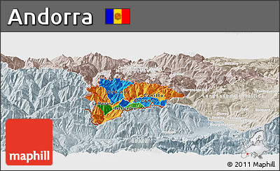 Political Panoramic Map of Andorra, lighten, semi-desaturated