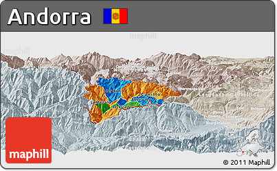 Political Panoramic Map of Andorra, lighten, semi-desaturated