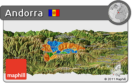 Political Panoramic Map of Andorra, satellite outside
