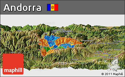 Political Panoramic Map of Andorra, satellite outside