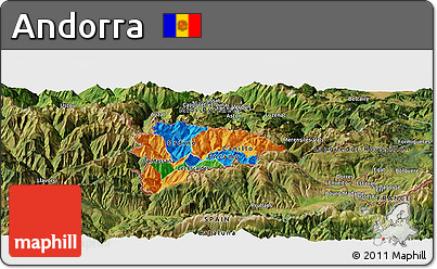 Political Panoramic Map of Andorra, satellite outside