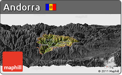 Satellite Panoramic Map of Andorra, darken, desaturated